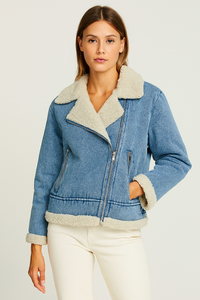 Blouson Aviateur en Jean et Fourrure pour Femme