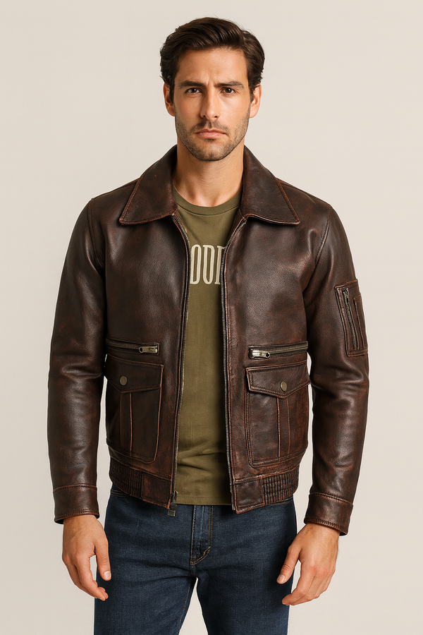 Bomber Lightning - Blouson Aviateur Vintage Cuir Vieilli