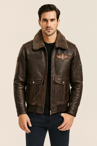 Bomber Corsair - Veste Aviateur en Cuir Col Mouton