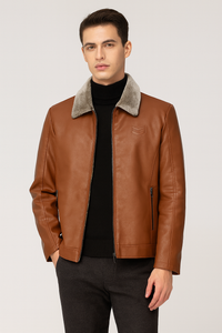 Bomber Crusader - Veste Aviateur Simili Cuir et Col Fourré