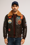 Bomber Militaire Skyraider - Veste en Cuir avec Écussons de Pilote