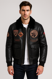 Bomber Thunderbolt - Veste Aviateur Noire Badges Militaires